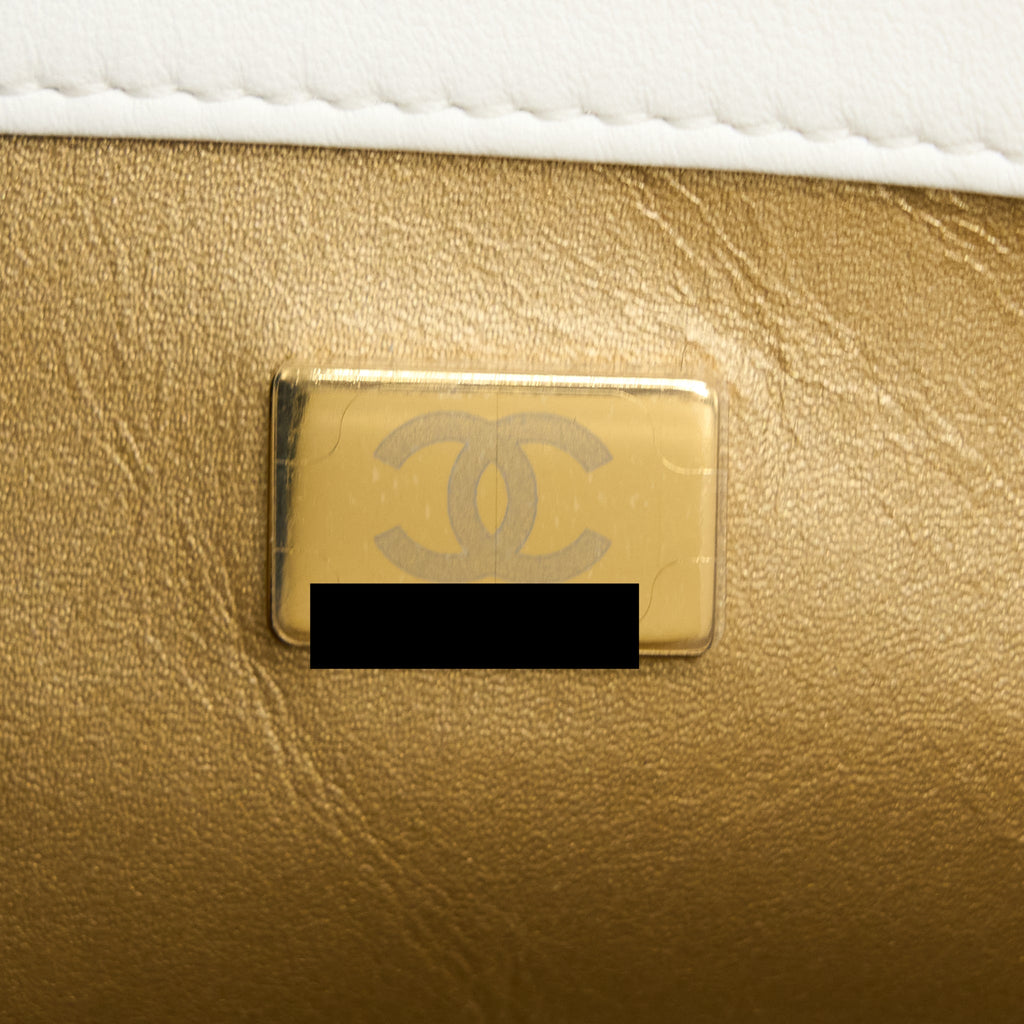 CHANEL PEARL CRUSH MINI SQUARE LAMBSKIN WHITE BRUSHED GHW (MICROCHIP)