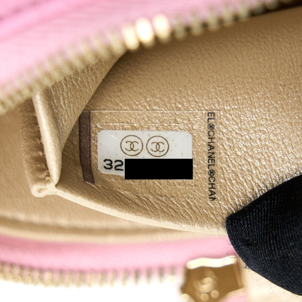 CHANEL 22S TOP HANDLE MINI ROUND VANITY CLUTCH LAMBSKIN PINK LGHW