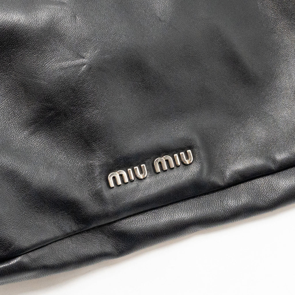 MIU MIU LARGE FLAP SHOULDER BAG LAMBSKIN BLACK SHW