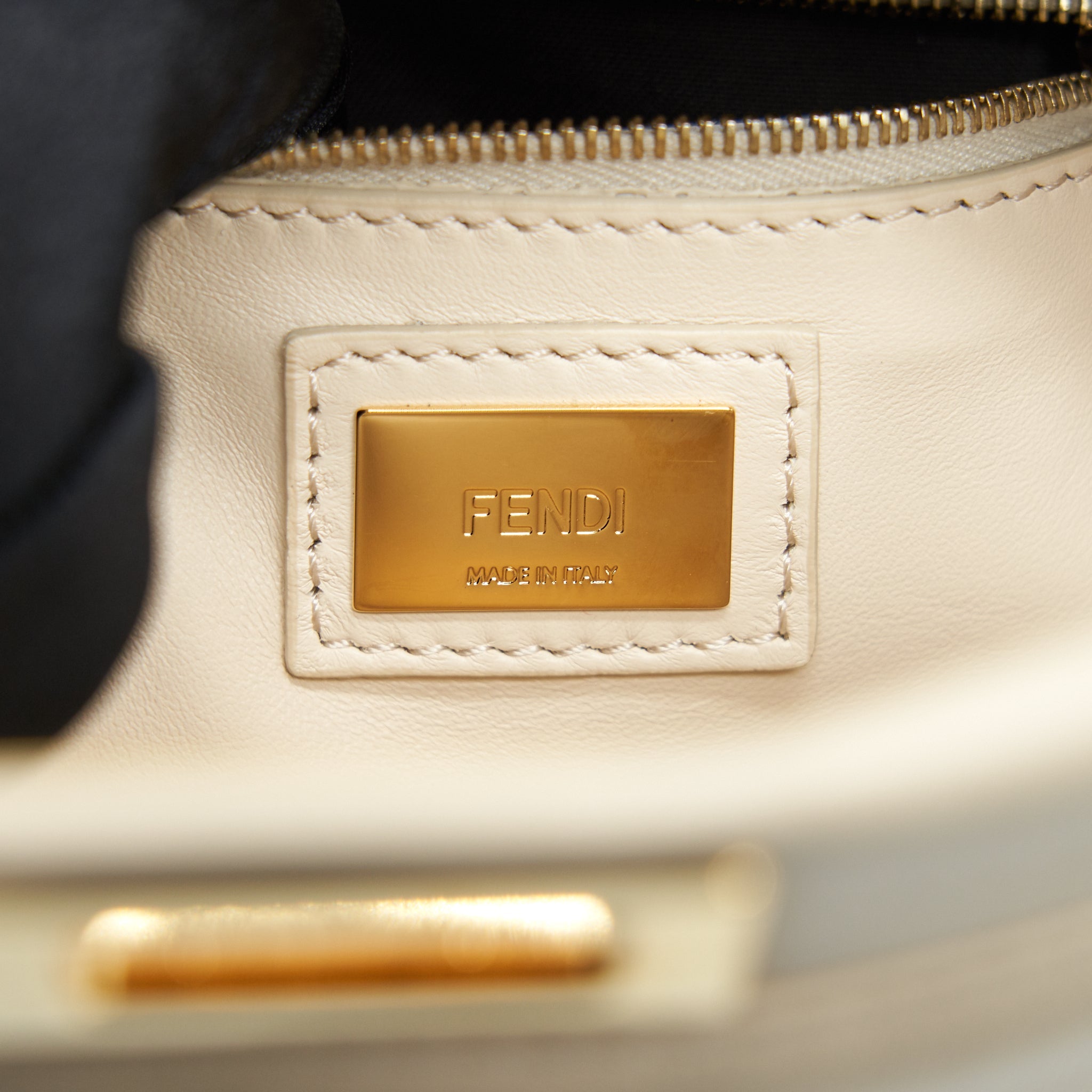 FENDI PEEKABOO MINI HANDLE BAG LAMBSKIN IN CAMELIA/BLACK