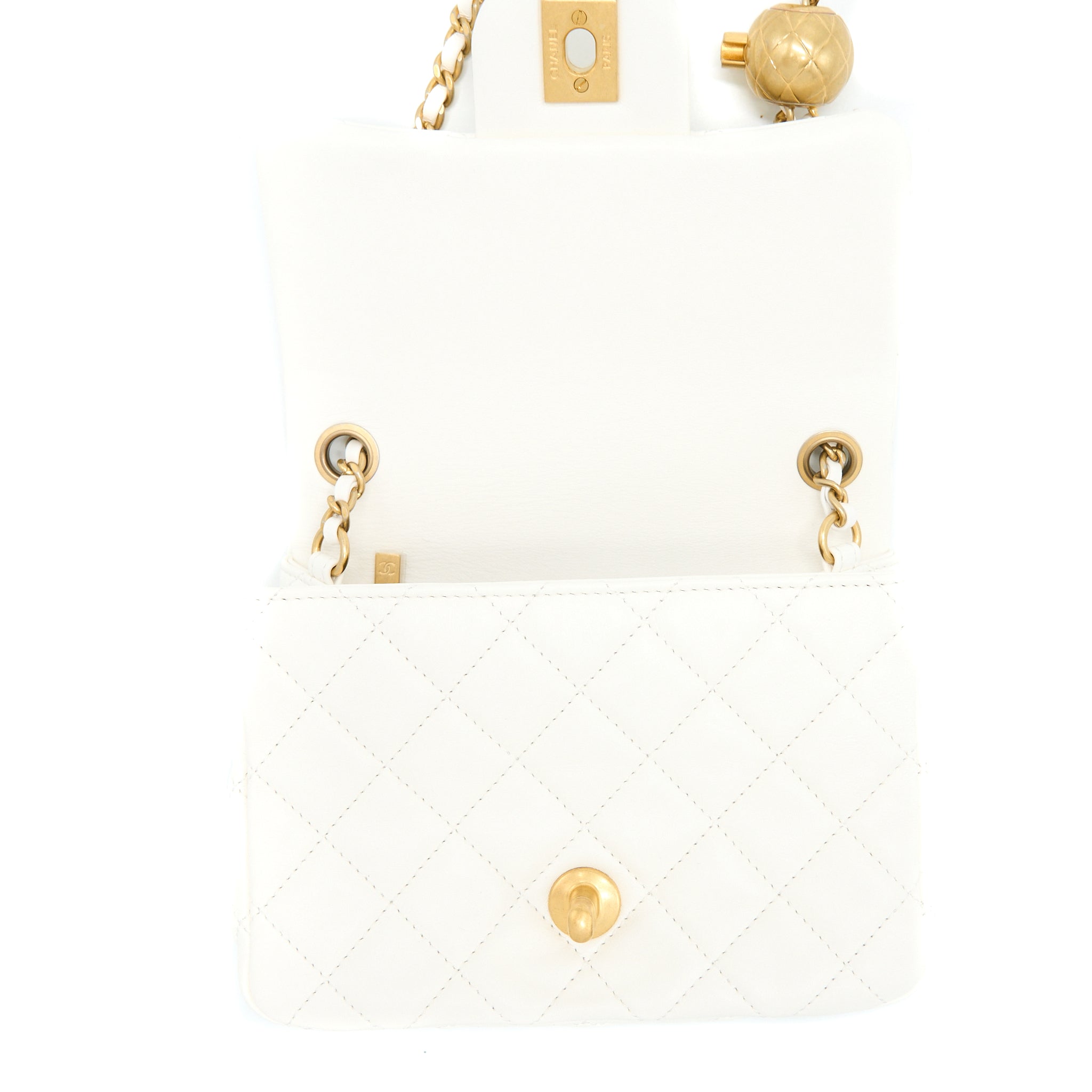 CHANEL PEARL CRUSH MINI SQUARE LAMBSKIN WHITE BRUSHED GHW (MICROCHIP)