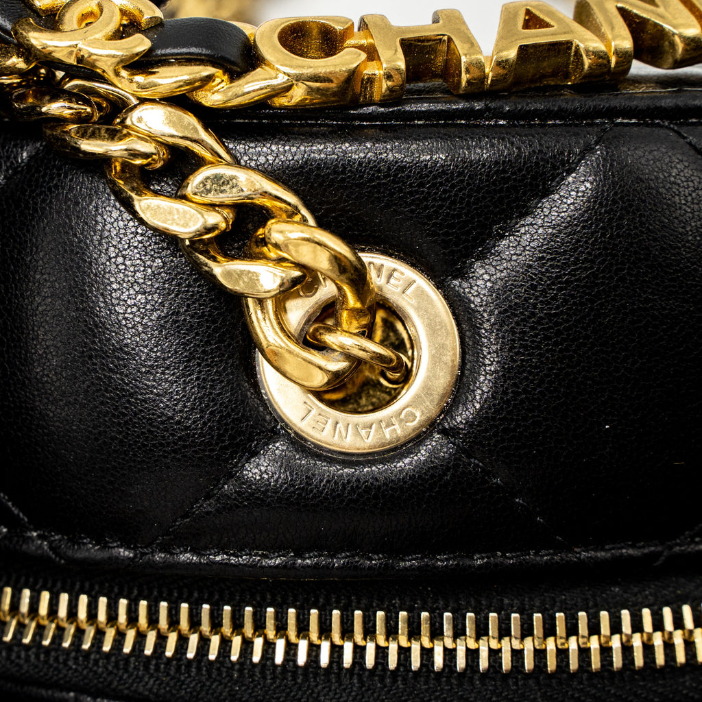 CHANEL ROUND VANITY WITH ROUND HANDLE CROSSBODY BAG LAMBSKIN BLACK GHW (MICROCHIP)