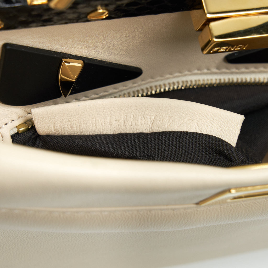 FENDI PEEKABOO MINI HANDLE BAG LAMBSKIN IN CAMELIA/BLACK
