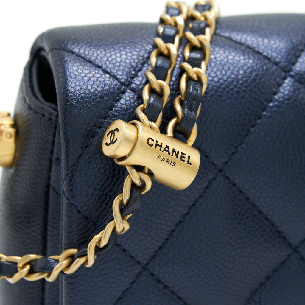 CHANEL 21K MY PERFECT MINI FLAP BAG CAVIAR BLACK GHW (MICROCHIP)