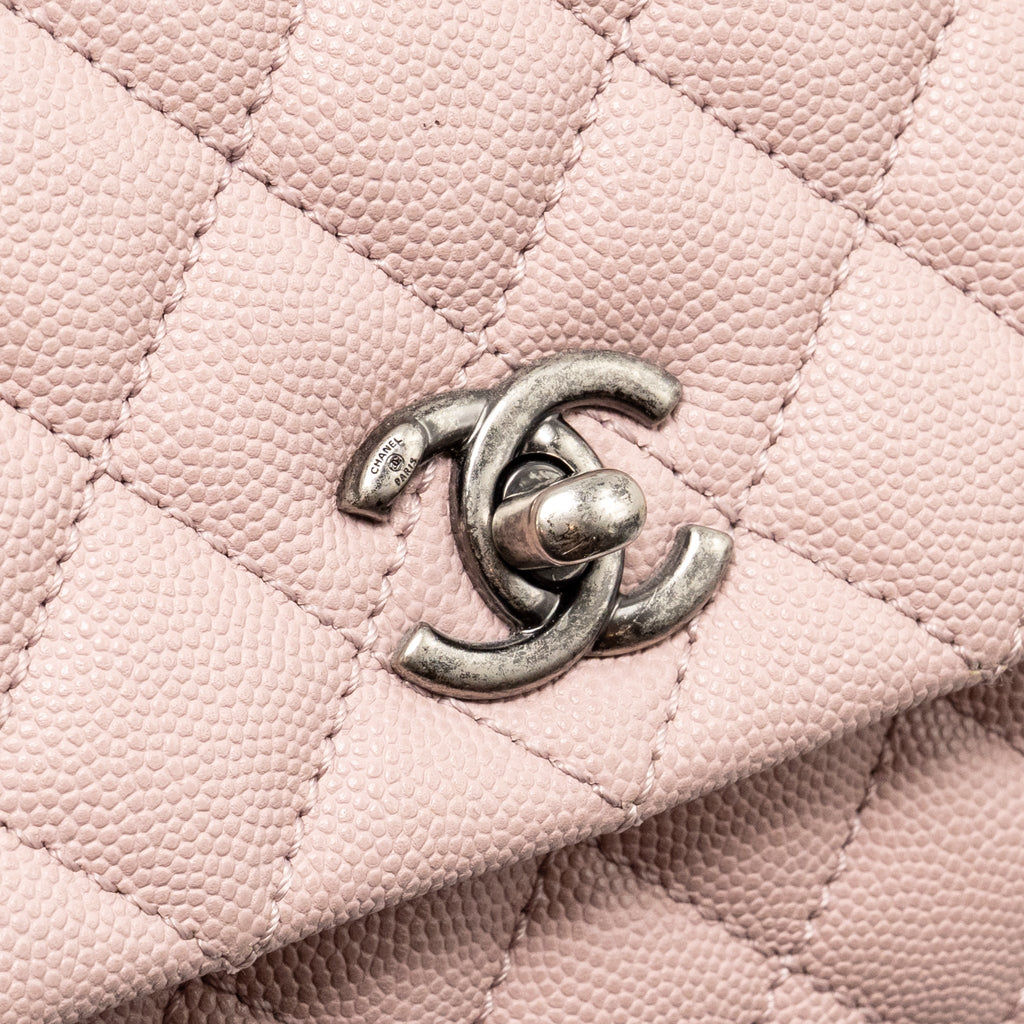CHANEL SMALL COCO HANDLE CAVIAR PINK RUTHENIUM SHW