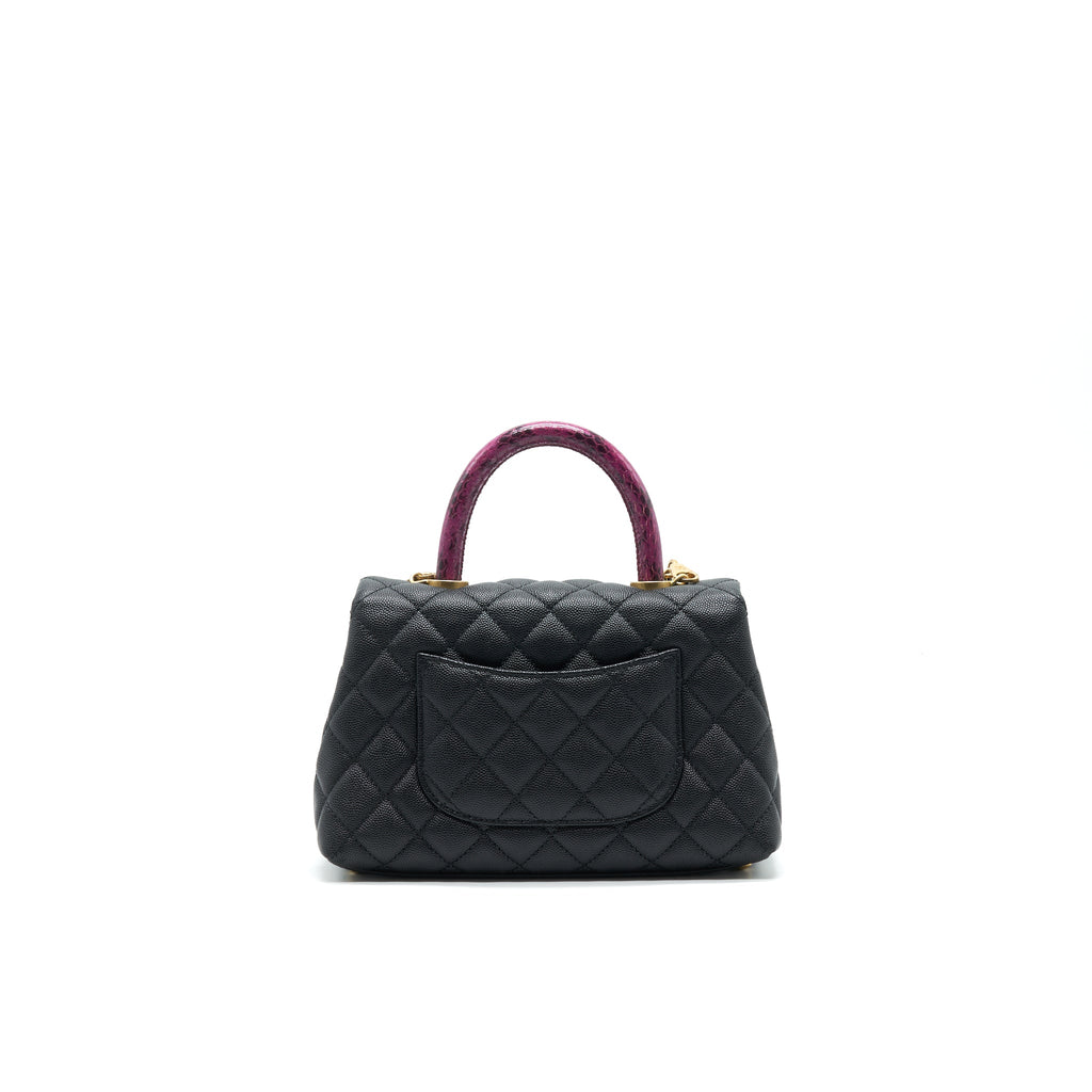 CHANEL MINI COCO HANDLE CAVIAR LEATHER WITH PYTHON HANDLE BLACK GHW