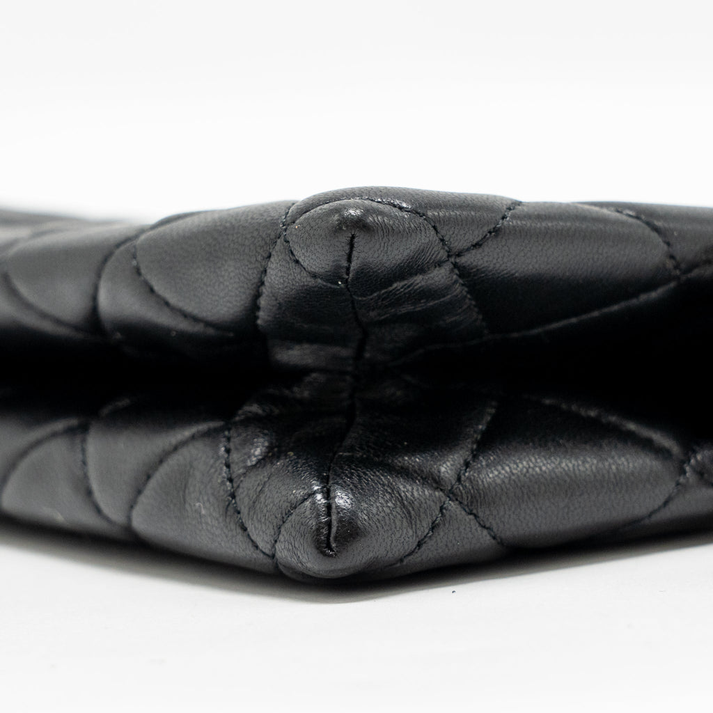 CHANEL COCO CHARMS CHAIN QUILTED POUCH BAG LAMBSKIN BLACK LGHW