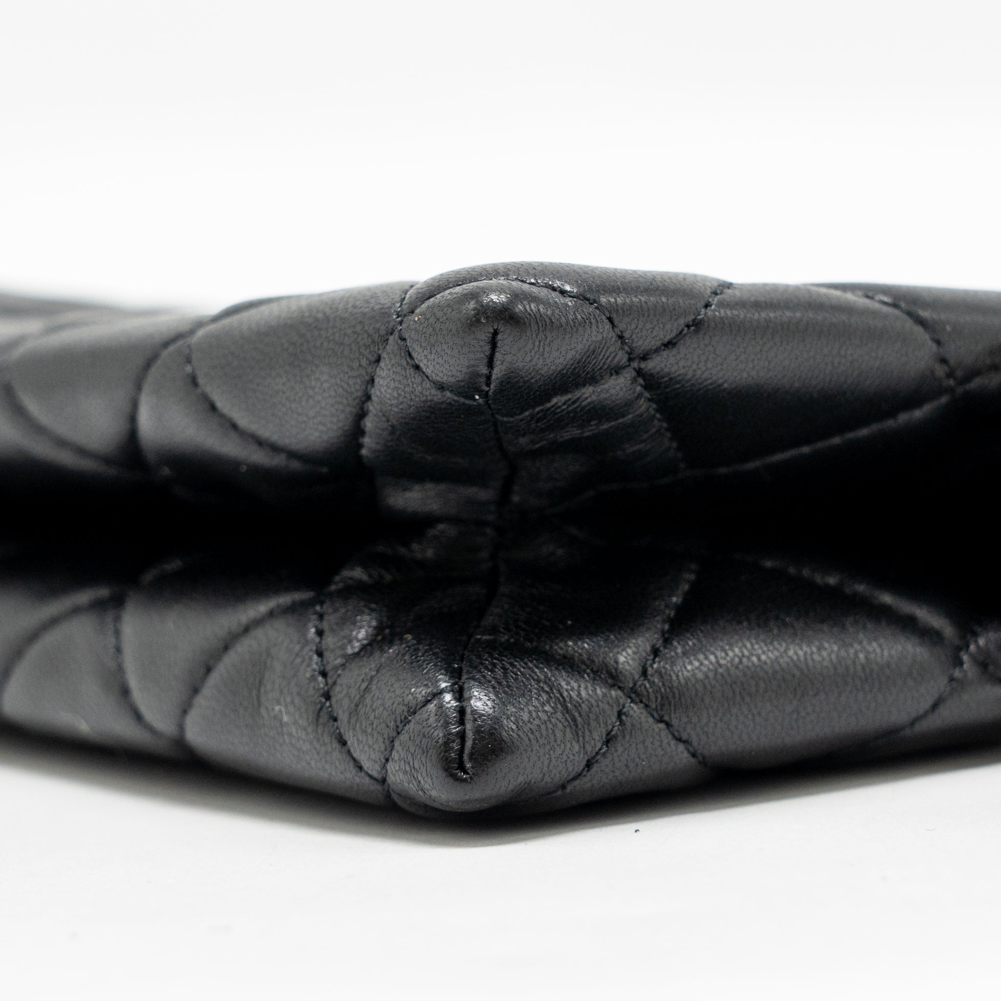 CHANEL COCO CHARMS CHAIN QUILTED POUCH BAG LAMBSKIN BLACK LGHW