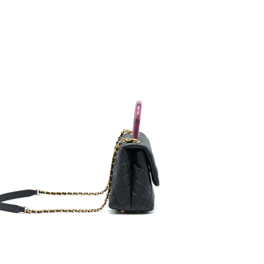 CHANEL MINI COCO HANDLE CAVIAR LEATHER WITH PYTHON HANDLE BLACK GHW