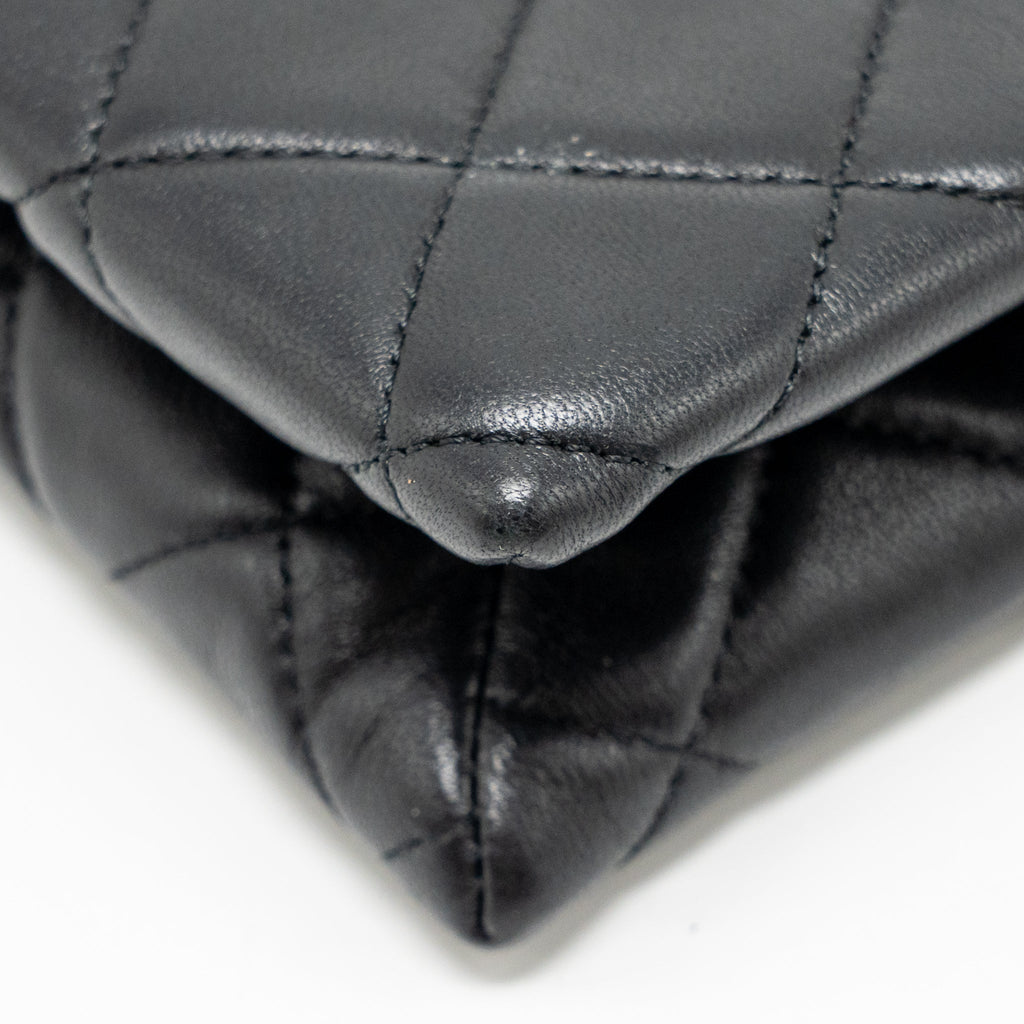 CHANEL COCO CHARMS CHAIN QUILTED POUCH BAG LAMBSKIN BLACK LGHW
