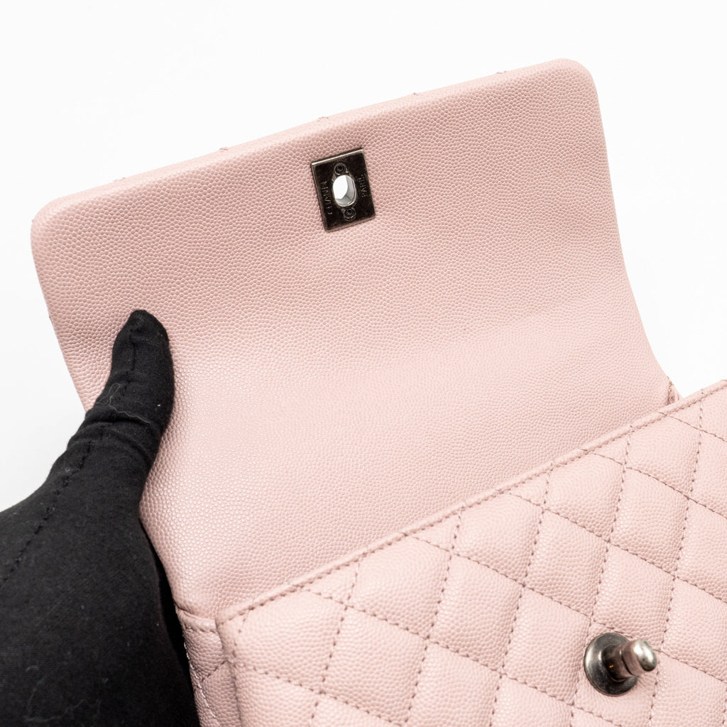 CHANEL SMALL COCO HANDLE CAVIAR PINK RUTHENIUM SHW