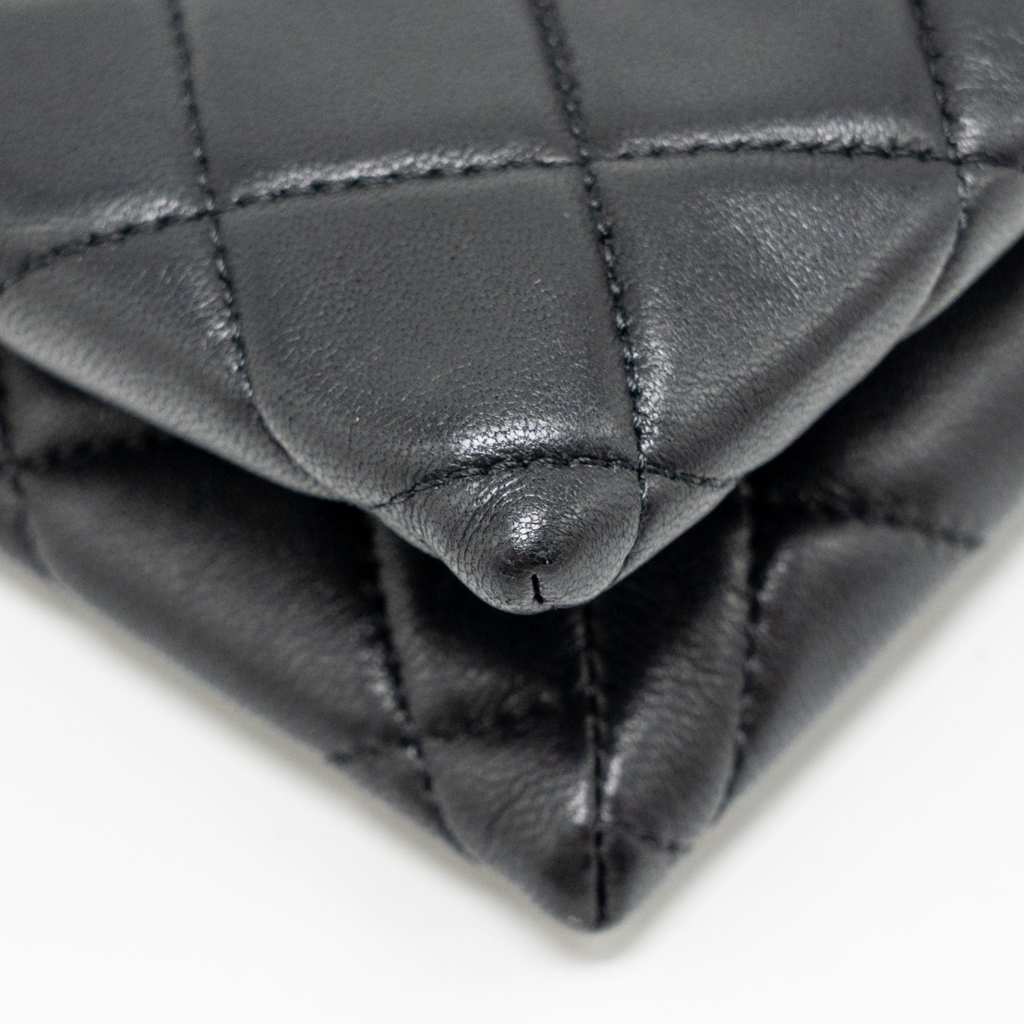 CHANEL COCO CHARMS CHAIN QUILTED POUCH BAG LAMBSKIN BLACK LGHW