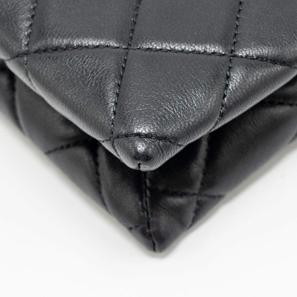CHANEL COCO CHARMS CHAIN QUILTED POUCH BAG LAMBSKIN BLACK LGHW