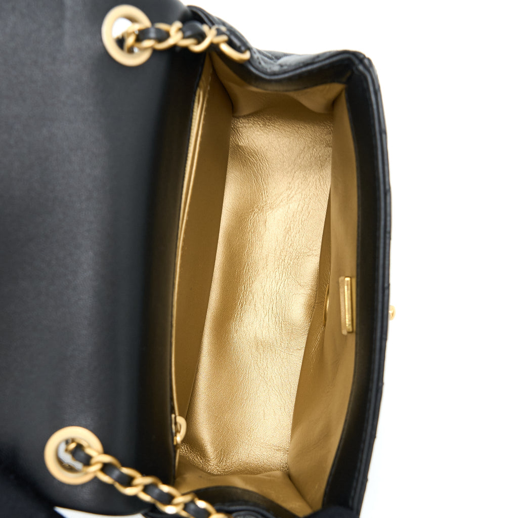 CHANEL 22S PEARL CRUSH MINI SQUARE FLAP BAG LAMBSKIN BLACK GHW(MICROCHIP)