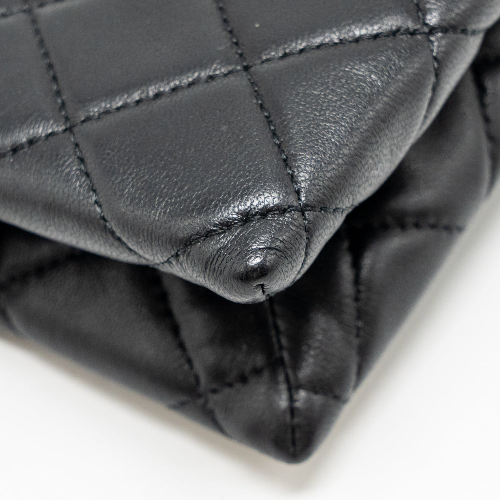 CHANEL COCO CHARMS CHAIN QUILTED POUCH BAG LAMBSKIN BLACK LGHW
