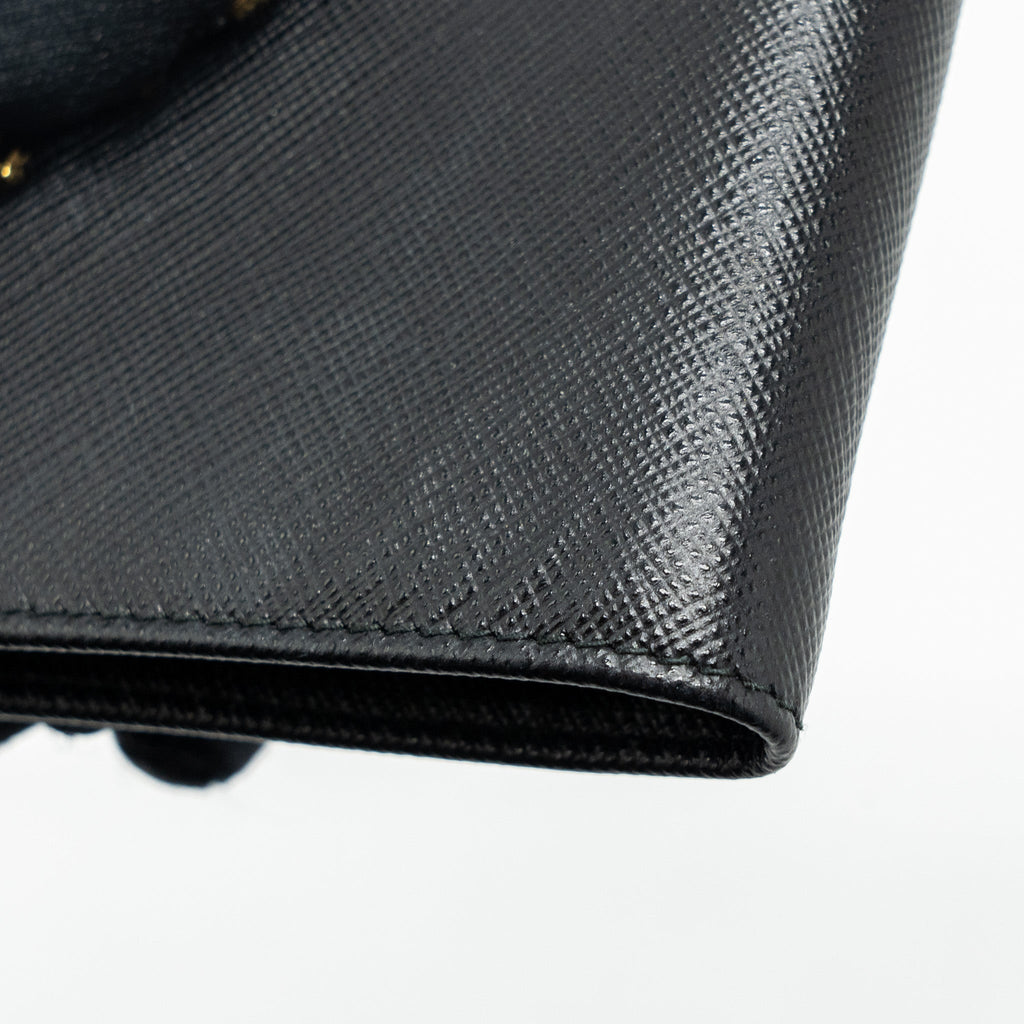 PRADA SMALL SAFFIANO LEATHER WALLET BLACK GHW