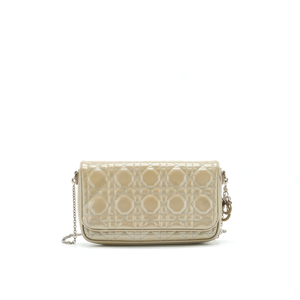 DIOR PATENT LEATHER WALLET ON CHAIN LIGHT GREY