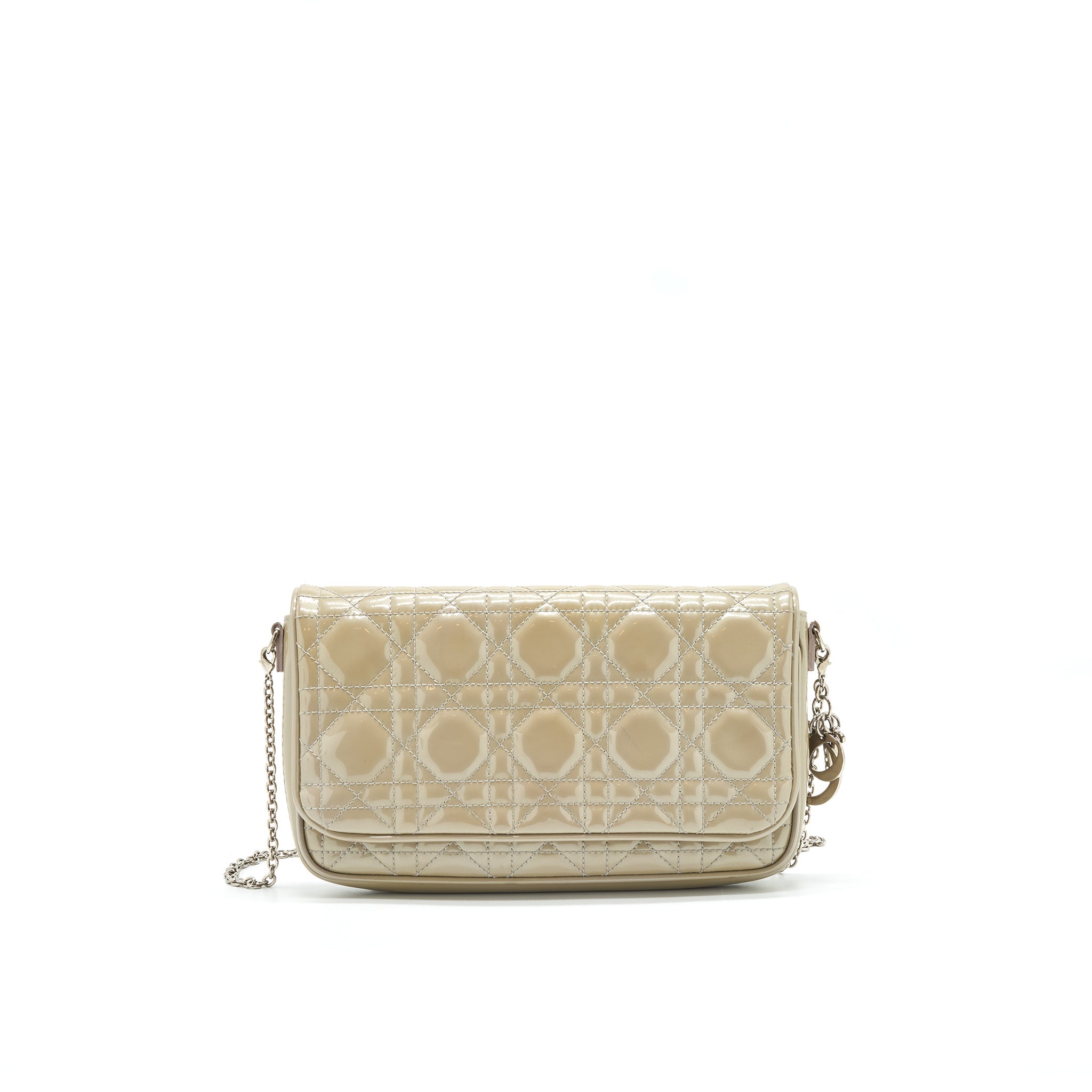 DIOR PATENT LEATHER WALLET ON CHAIN LIGHT GREY