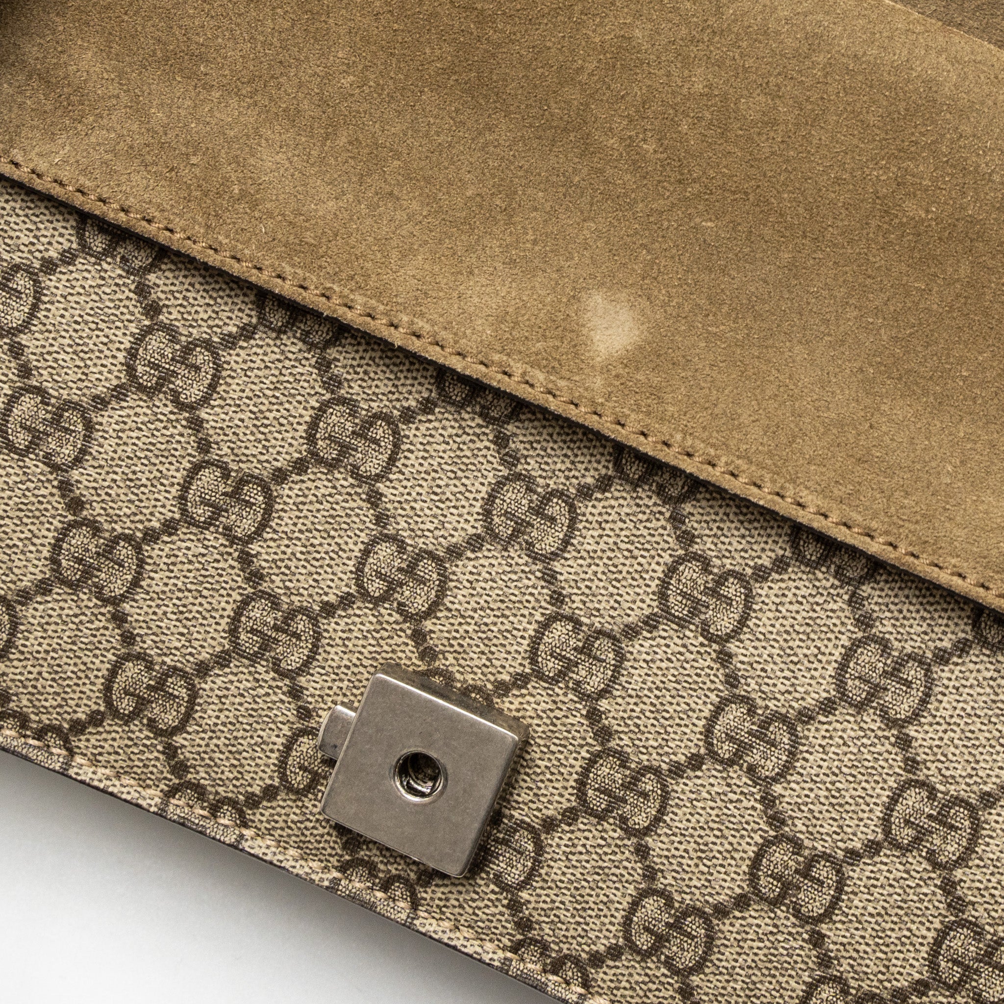 GUCCI SMALL DIONYSUS SHOULDER BAG GG SUPREME CANVAS/SUEDE BROWN SHW