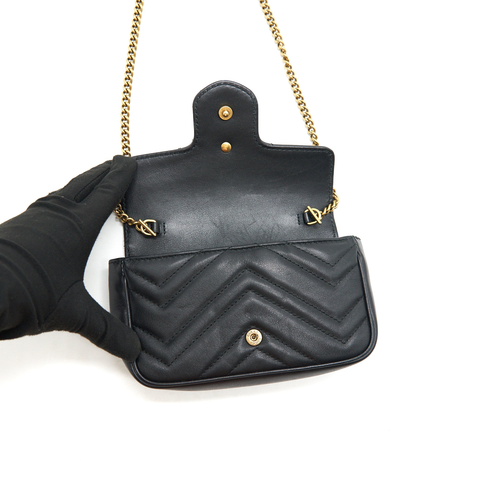 GUCCI GG MARMONT SUPER MINI BLACK GHW