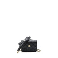 CHANEL MINI FLAP CARD HOLDER RIBBON CHAIN LAMBSKIN BLACK LGHW