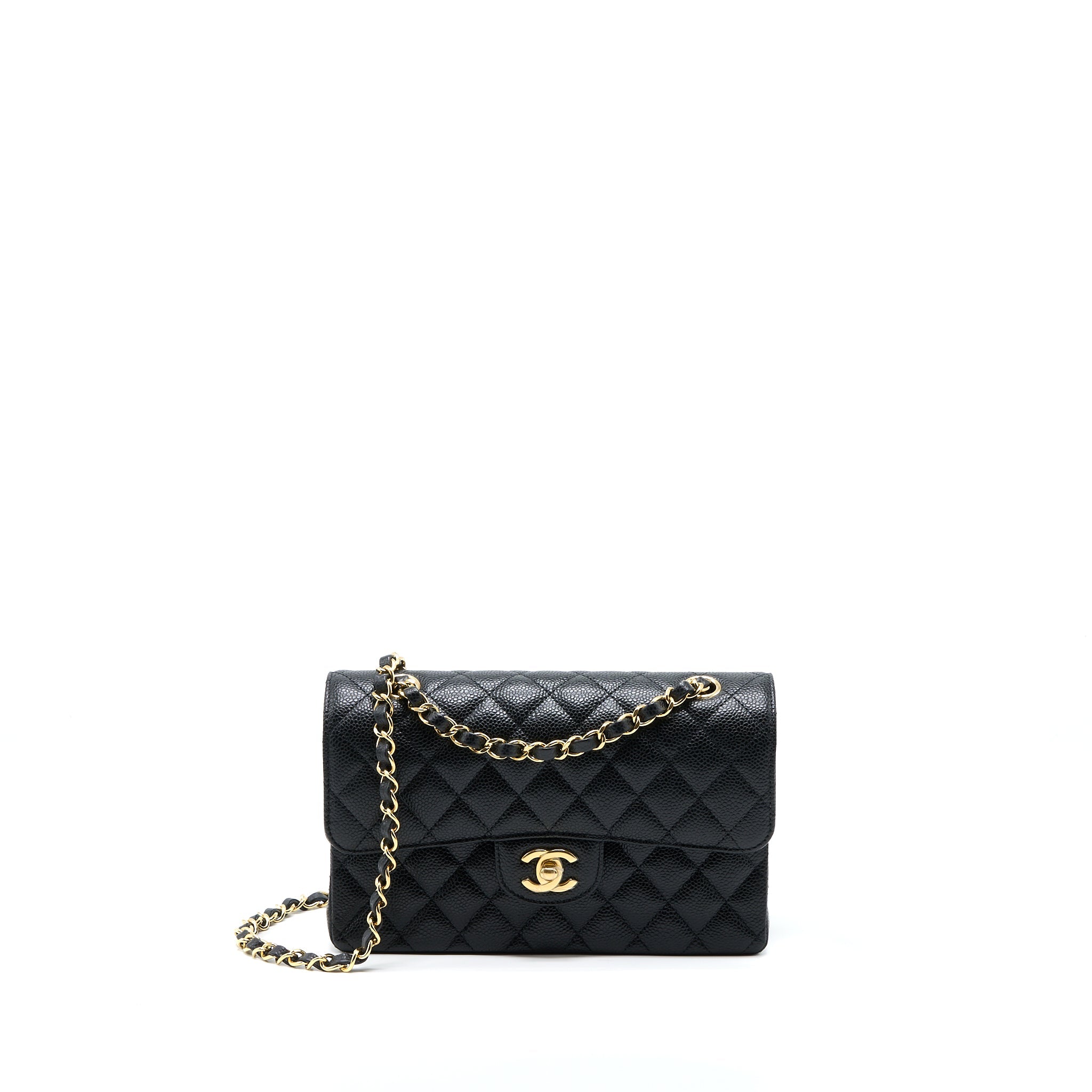 CHANEL SMALL CLASSIC DOUBLE FLAP BAG CAVIAR BLACK GHW (MICROCHIP)