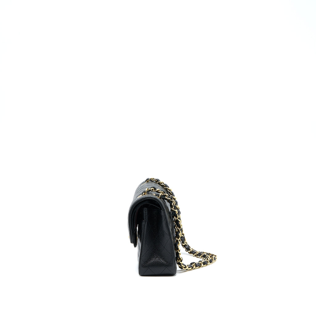 CHANEL SMALL CLASSIC DOUBLE FLAP BAG CAVIAR BLACK GHW (MICROCHIP)