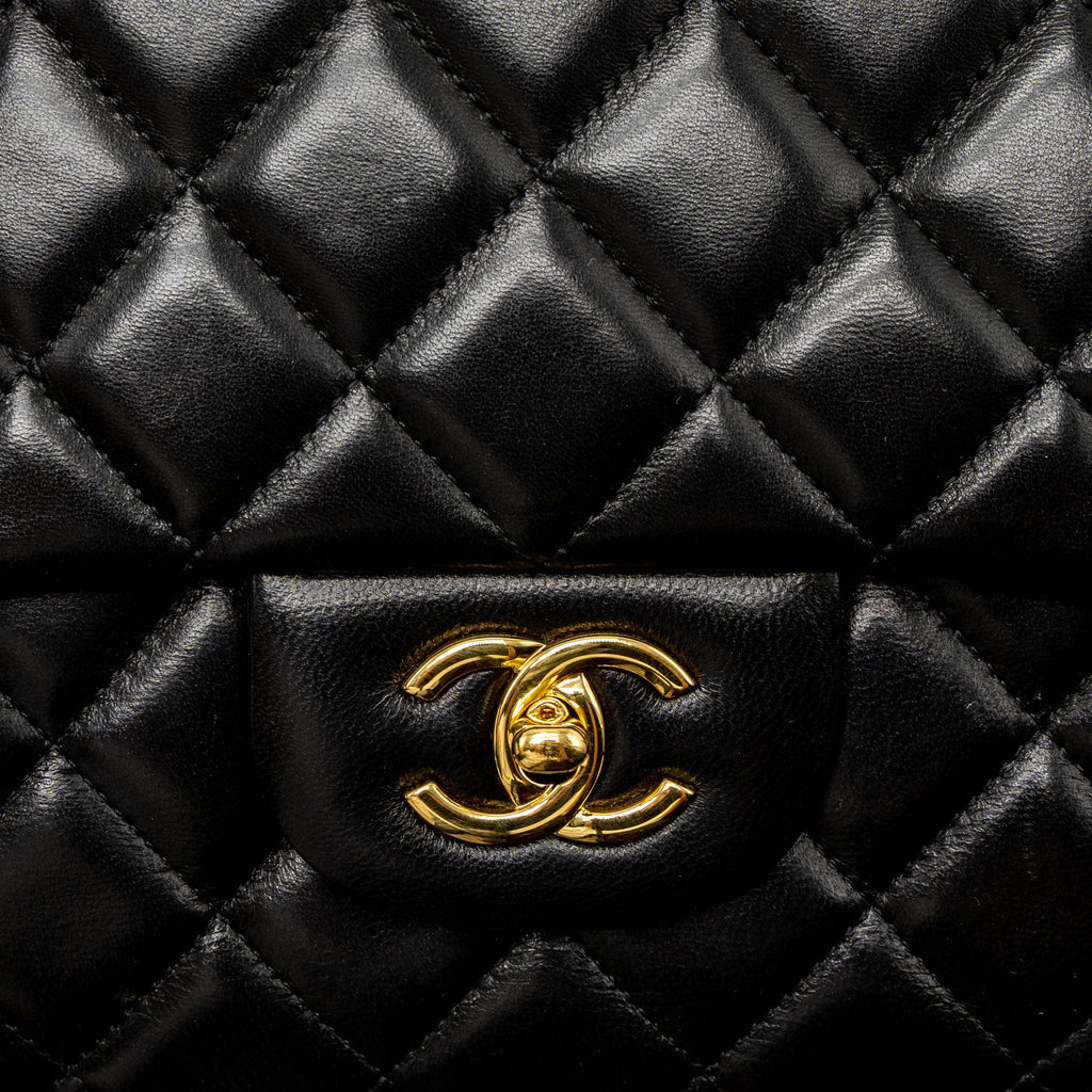 CHANEL MAXI CLASSIC SINGLE FLAP BAG LAMBSKIN BLACK GHW