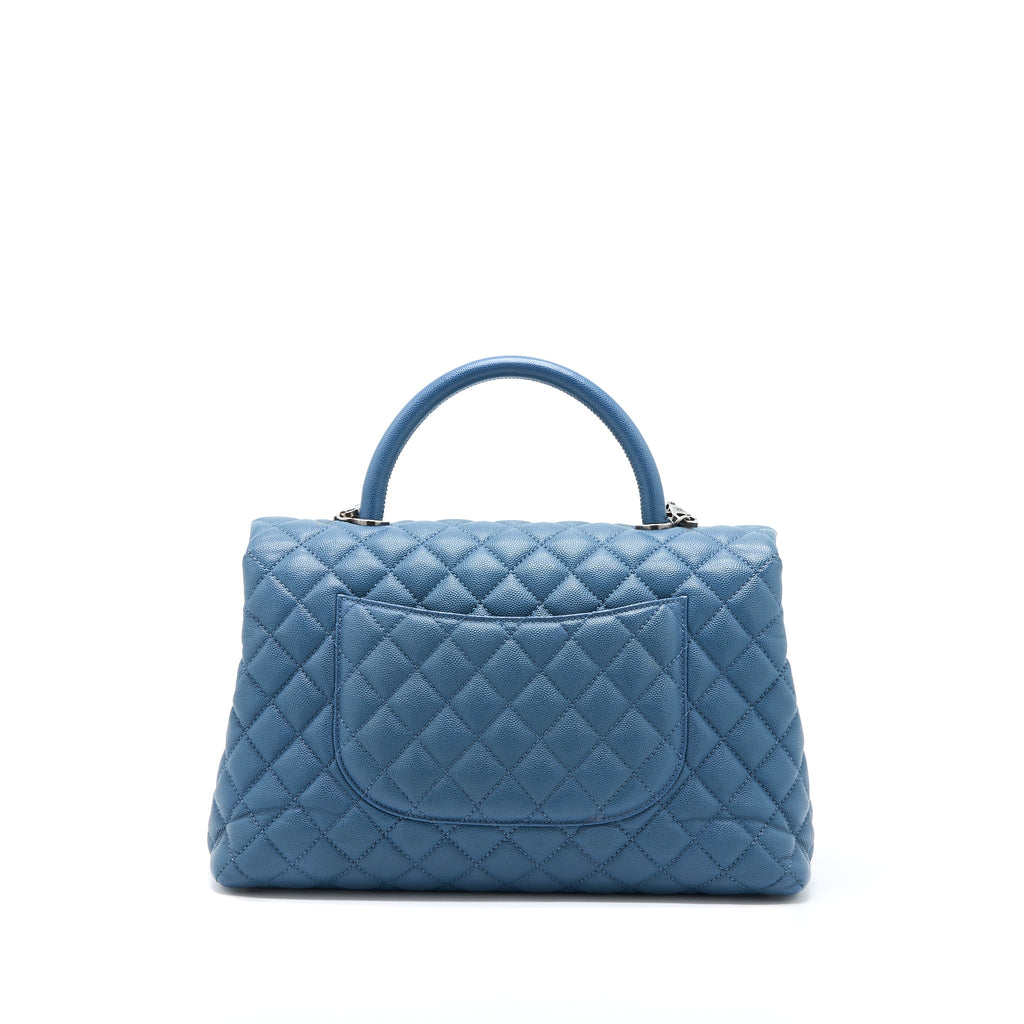 CHANEL COCO TOP HANDLE FLAP BAG CAVIAR BLUE RUTHENIUM HARDWARE