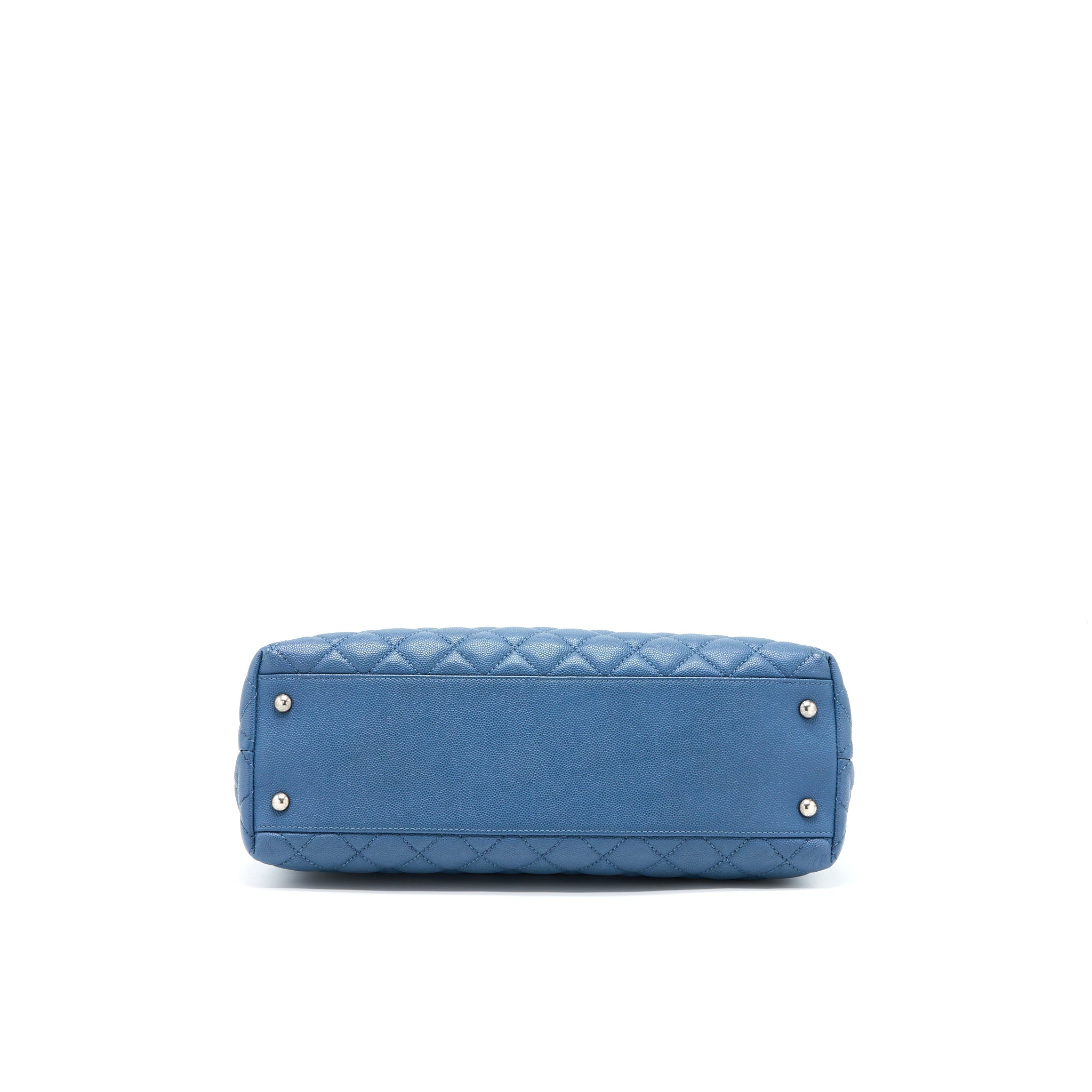 CHANEL COCO TOP HANDLE FLAP BAG CAVIAR BLUE RUTHENIUM HARDWARE