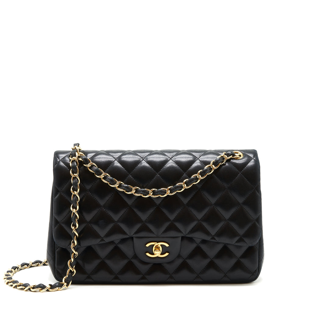 CHANEL CLASSIC JUMBO DOUBLE FLAP BAG LAMBSKIN BLACK GHW