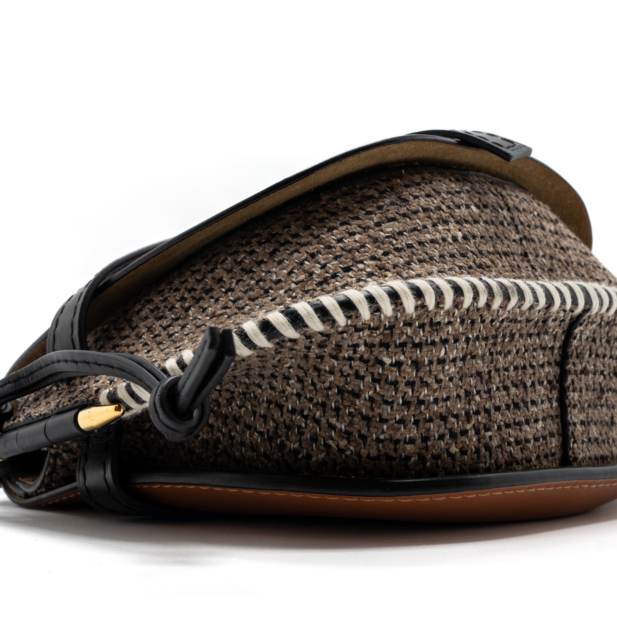LOEWE SMALL GATE BAG CALFSKIN/TWEED TAN GHW