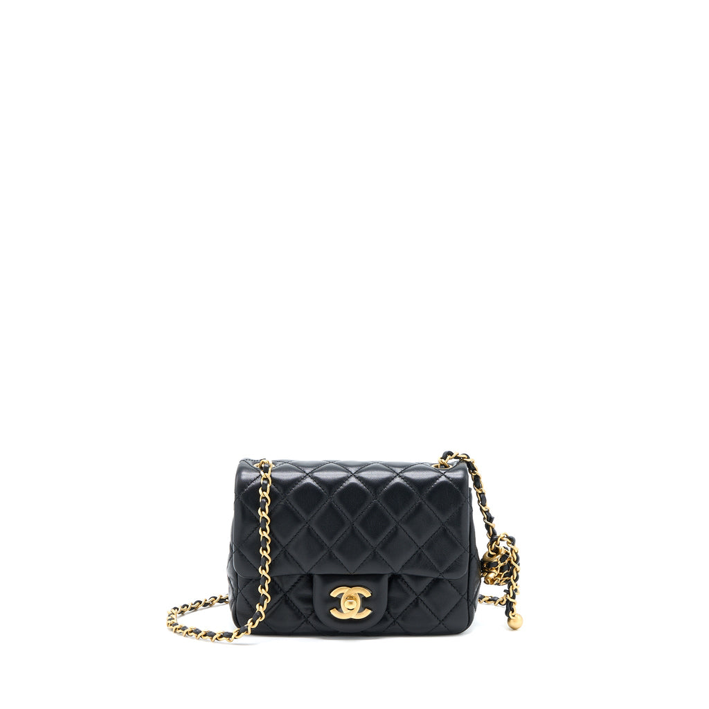 CHANEL 22S PEARL CRUSH MINI SQUARE FLAP BAG LAMBSKIN BLACK GHW(MICROCHIP)