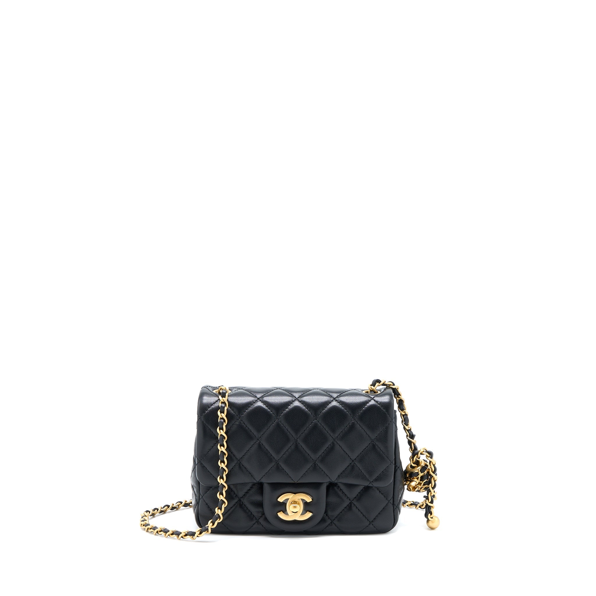 CHANEL 22S PEARL CRUSH MINI SQUARE FLAP BAG LAMBSKIN BLACK GHW(MICROCHIP)