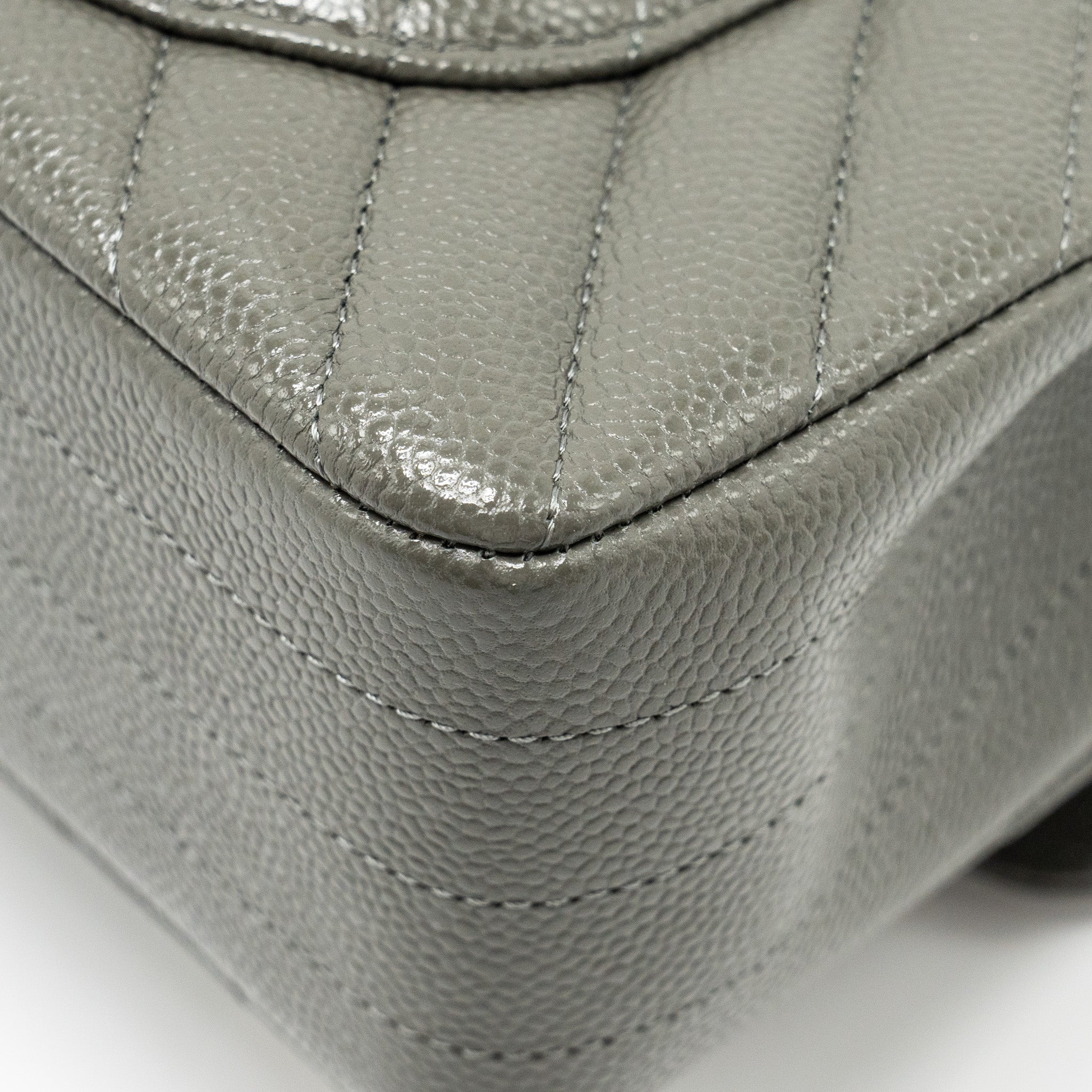 CHANEL SMALL CLASSIC DOUBLE FLAP BAG CHEVRON CAVIAR DARK GREY LGHW
