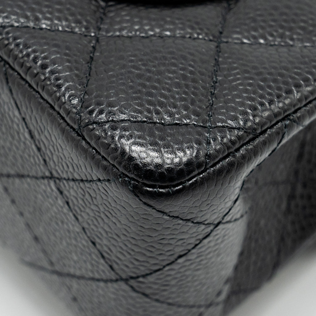 CHANEL SMALL CLASSIC DOUBLE FLAP BAG CAVIAR BLACK SHW (MICROCHIP)