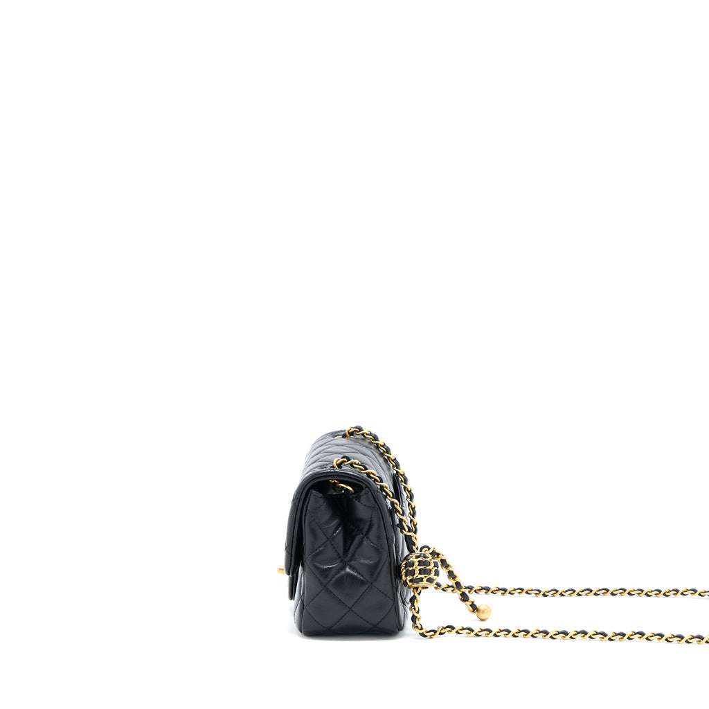 CHANEL 22S PEARL CRUSH MINI SQUARE FLAP BAG LAMBSKIN BLACK GHW(MICROCHIP)