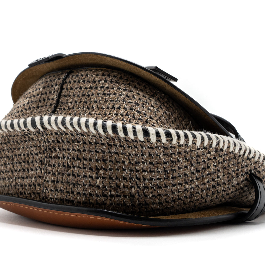 LOEWE SMALL GATE BAG CALFSKIN/TWEED TAN GHW