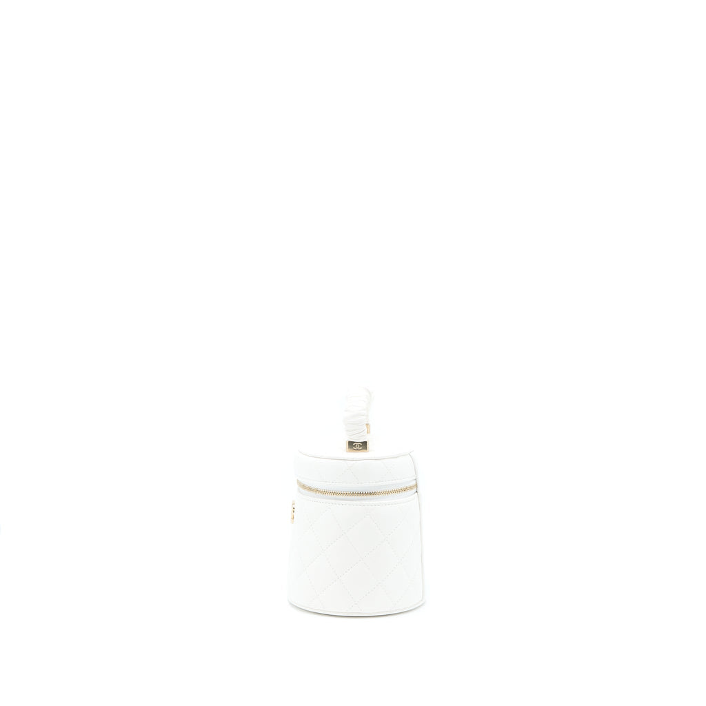 CHANEL TOP HANDLE VANITY CASE LAMBSKIN WHITE GHW