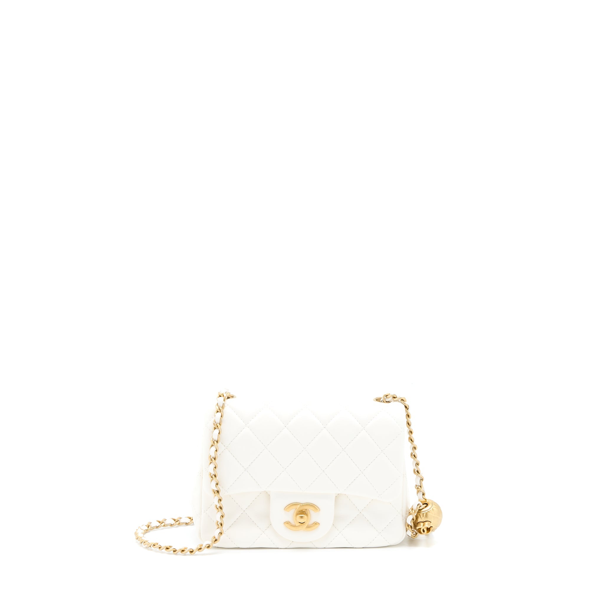 CHANEL PEARL CRUSH MINI SQUARE LAMBSKIN WHITE BRUSHED GHW (MICROCHIP)