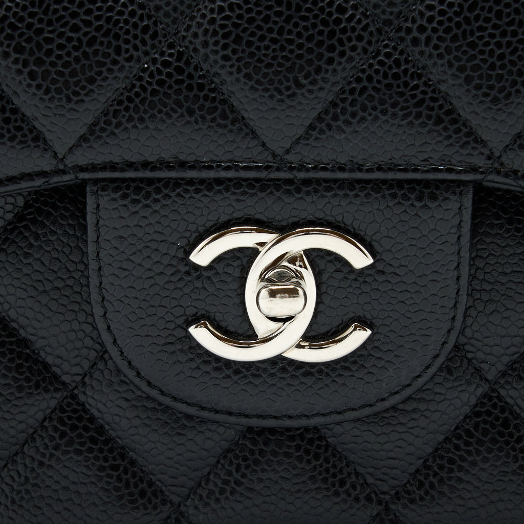 CHANEL JUMBO CLASSIC DOUBLE FLAP BAG CAVIAR BLACK SHW