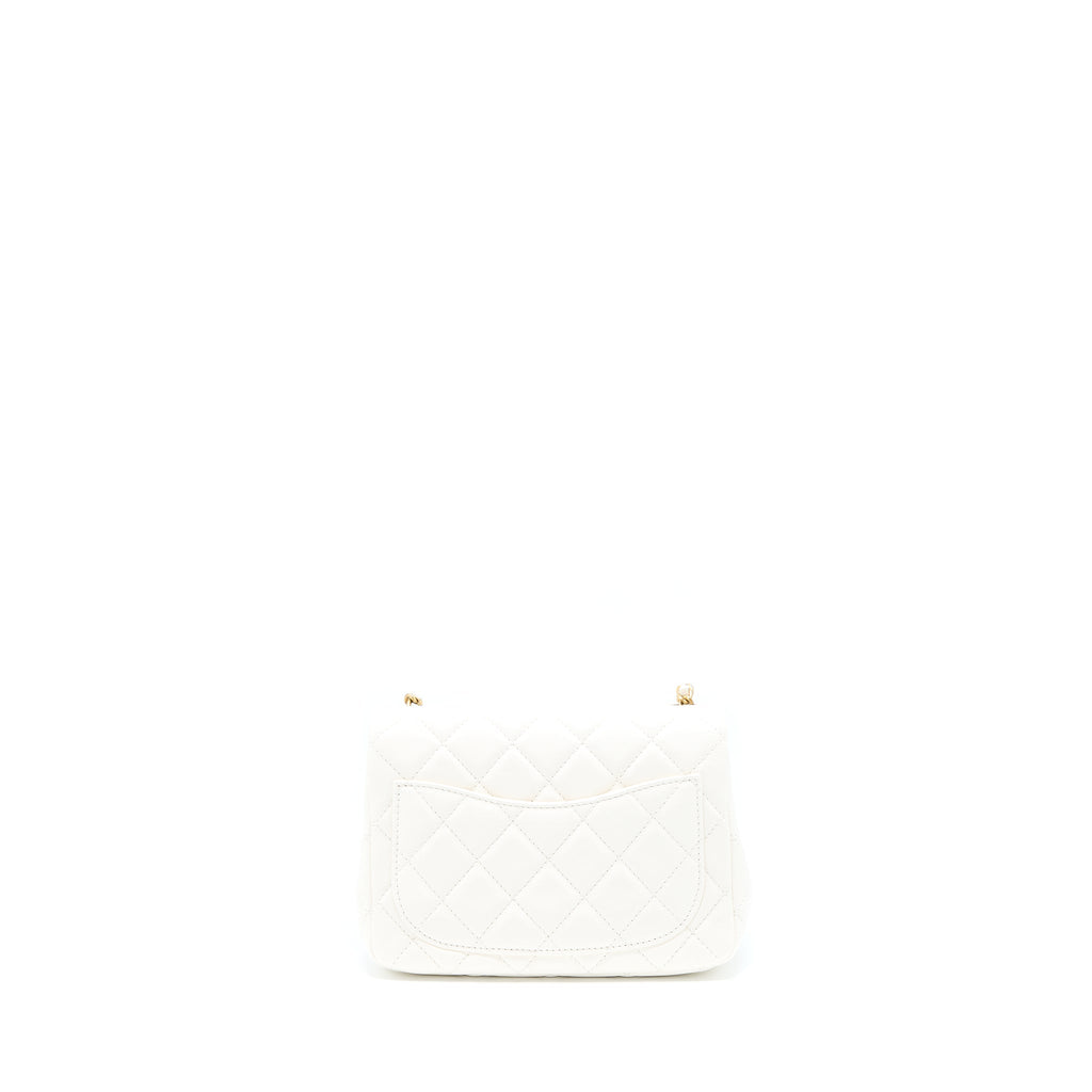 CHANEL PEARL CRUSH MINI SQUARE LAMBSKIN WHITE BRUSHED GHW (MICROCHIP)