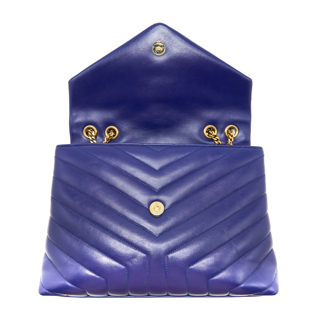 SAINT LAURENT/YSL MEDIUM LOULOU SHOULDER BAG CALFSKIN BLUE GHW