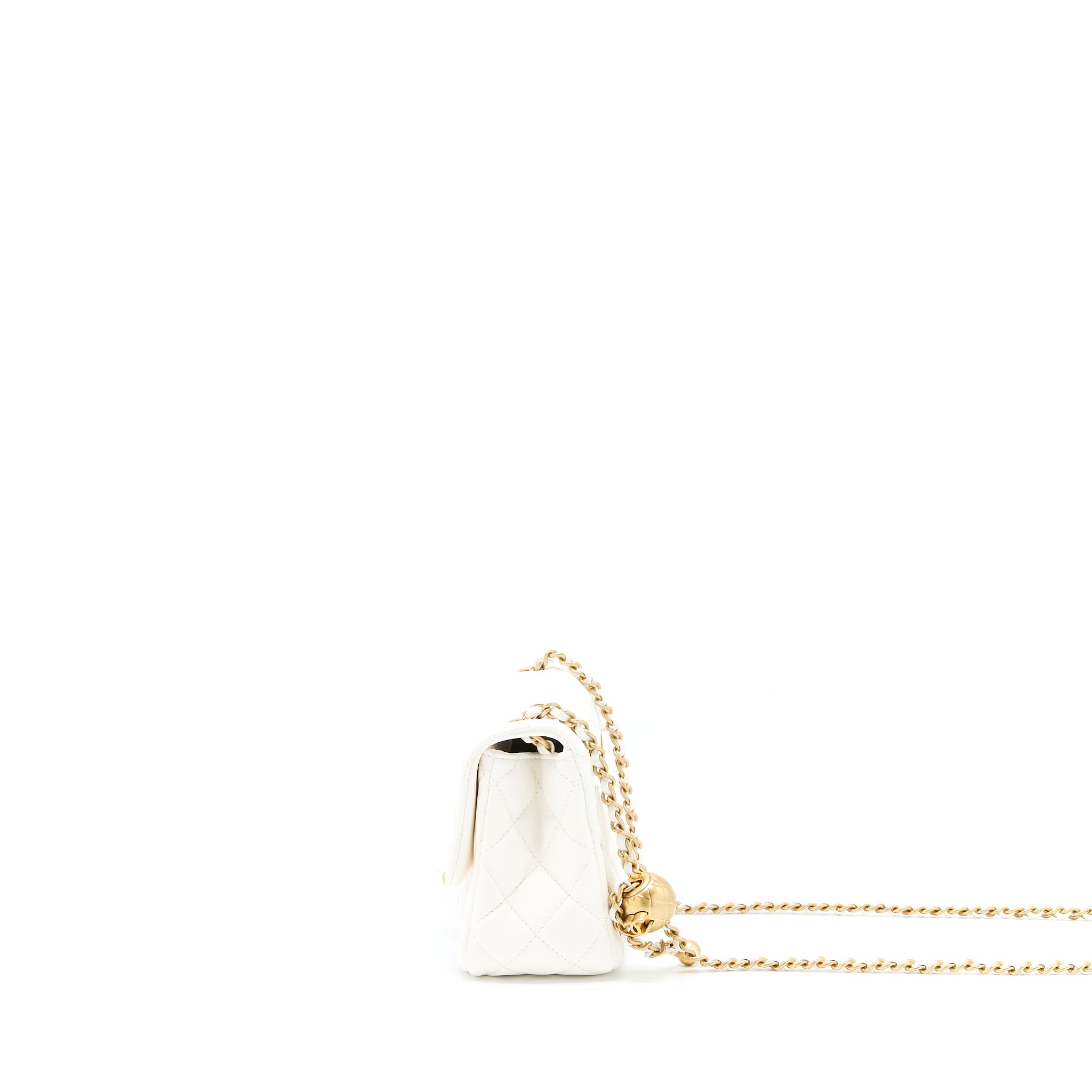 CHANEL PEARL CRUSH MINI SQUARE LAMBSKIN WHITE BRUSHED GHW (MICROCHIP)