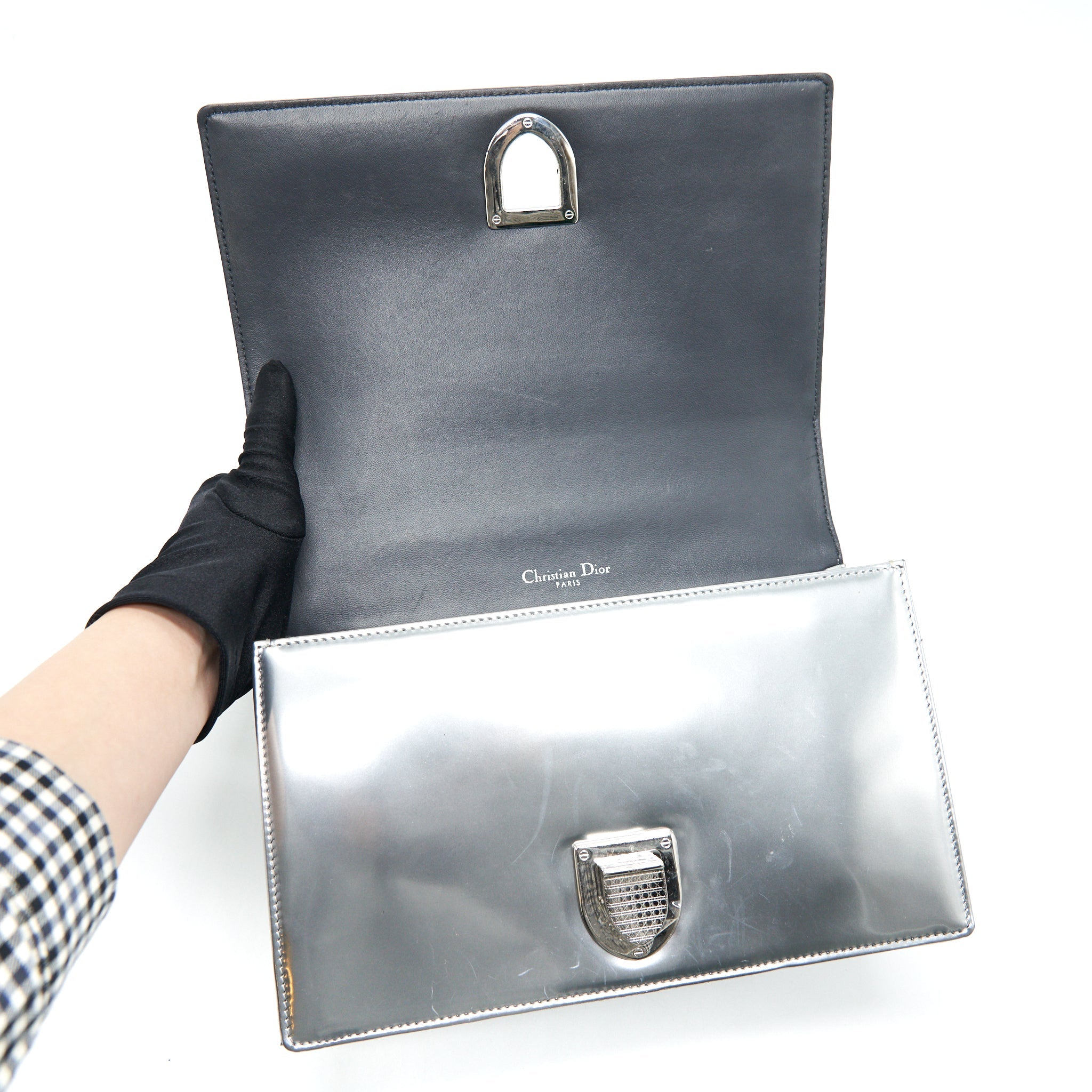 DIOR MEDIUM DIORMA METALLIC SILVER WITH SHW