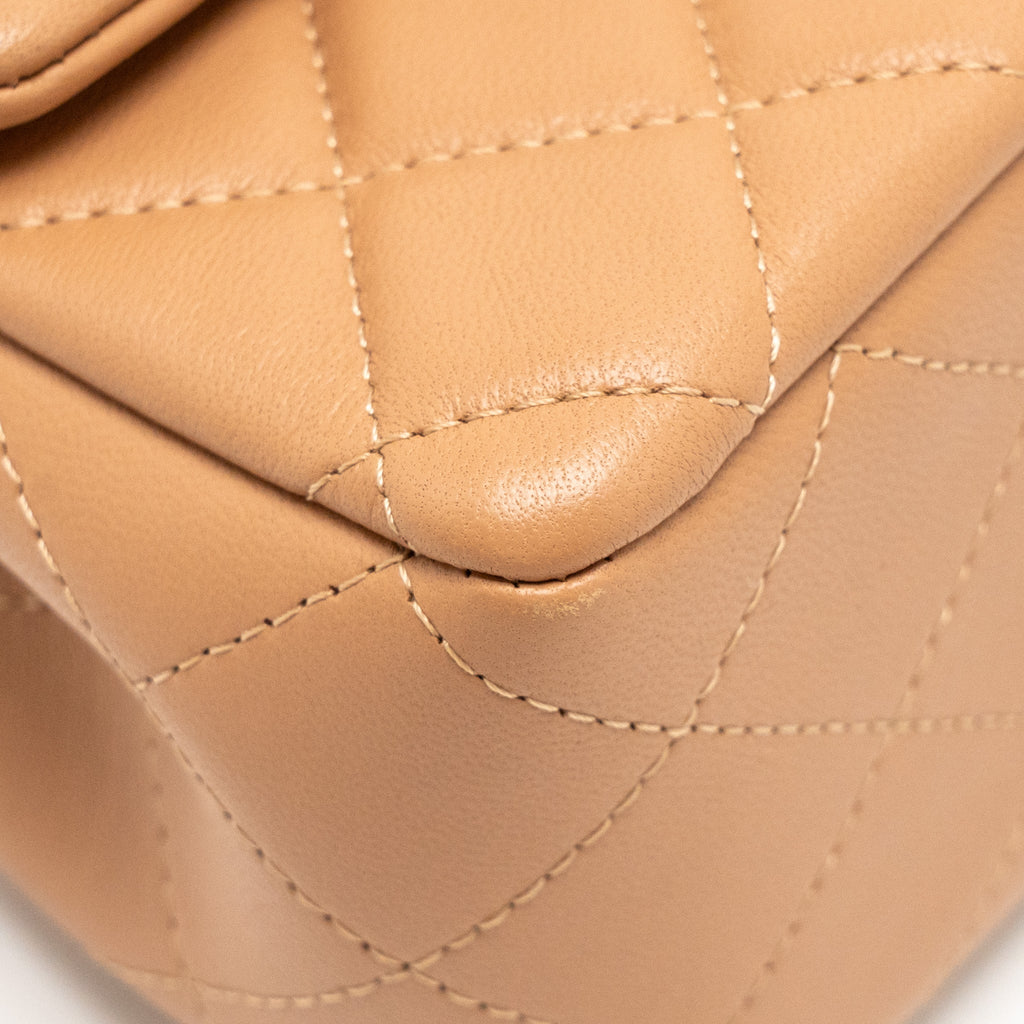 CHANEL MINI RECTANGULAR FLAP BAG LAMBSKIN BEIGE LGHW (MICROCHIP)