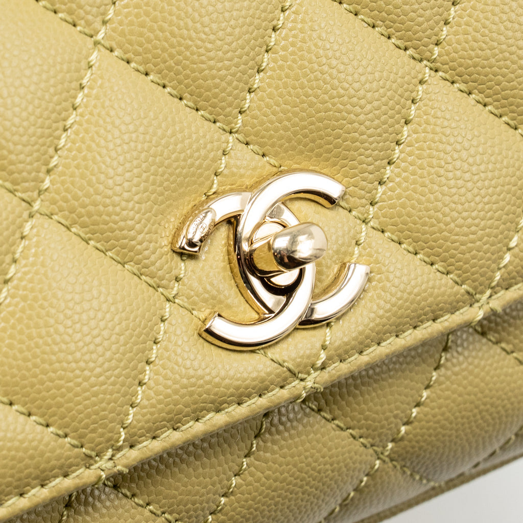 CHANEL MINI COCO HANDLE CAVIAR LIGHT GREEN LGHW (MICROCHIP)