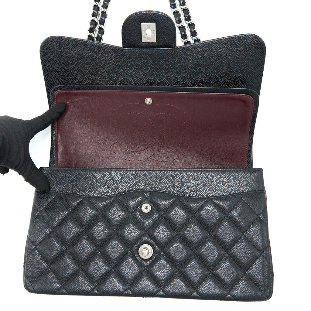 CHANEL JUMBO CLASSIC DOUBLE FLAP BAG CAVIAR BLACK SHW