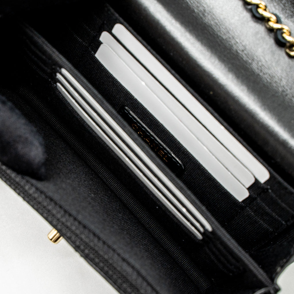 CHANEL MINI TRENDY CC WALLET ON CHAIN LAMBSKIN BLACK LGHW (MICROCHIP)