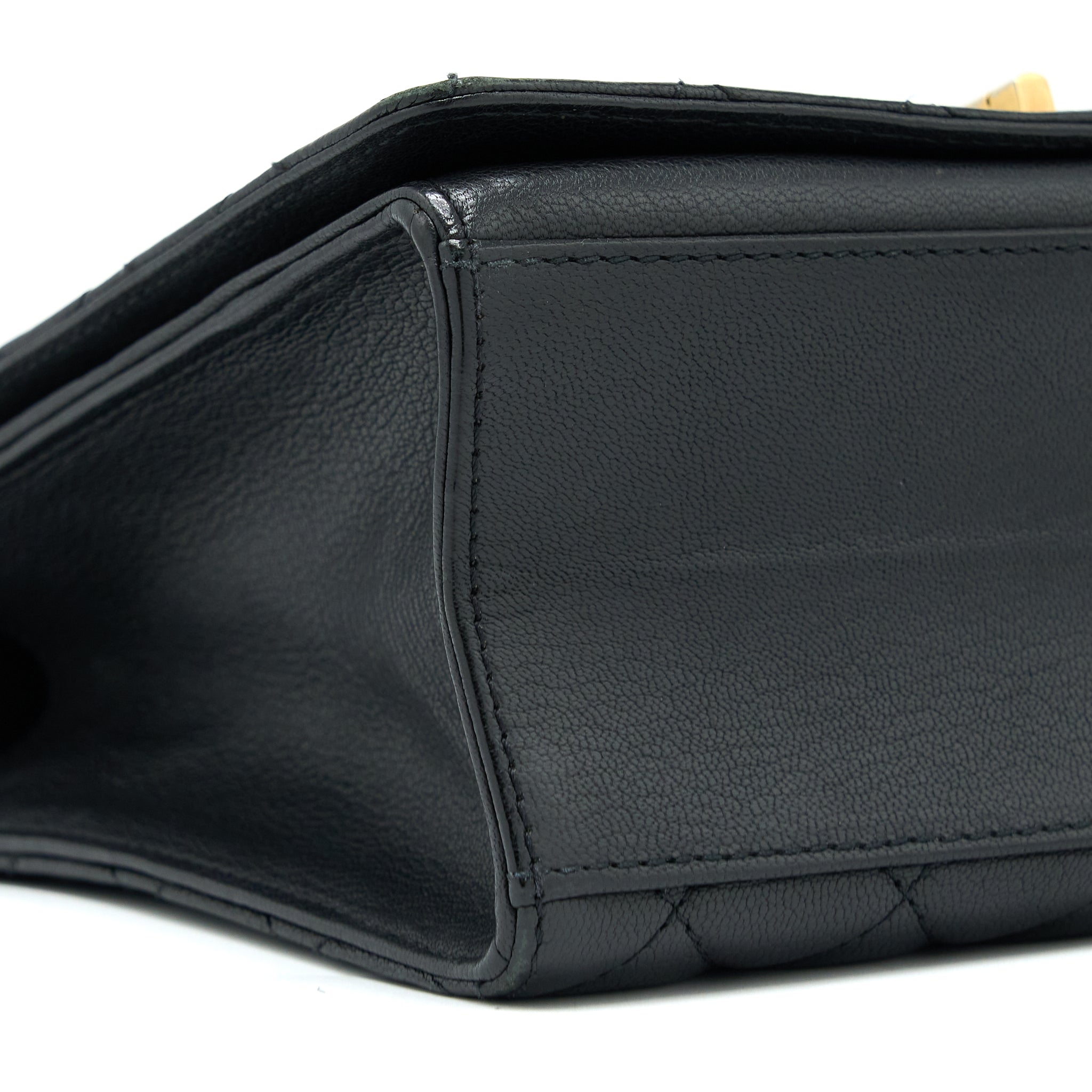 CHANEL RITA TOP HANDLE FLAP BAG GRAINED GOATSKIN BLACK BRUSHED GHW